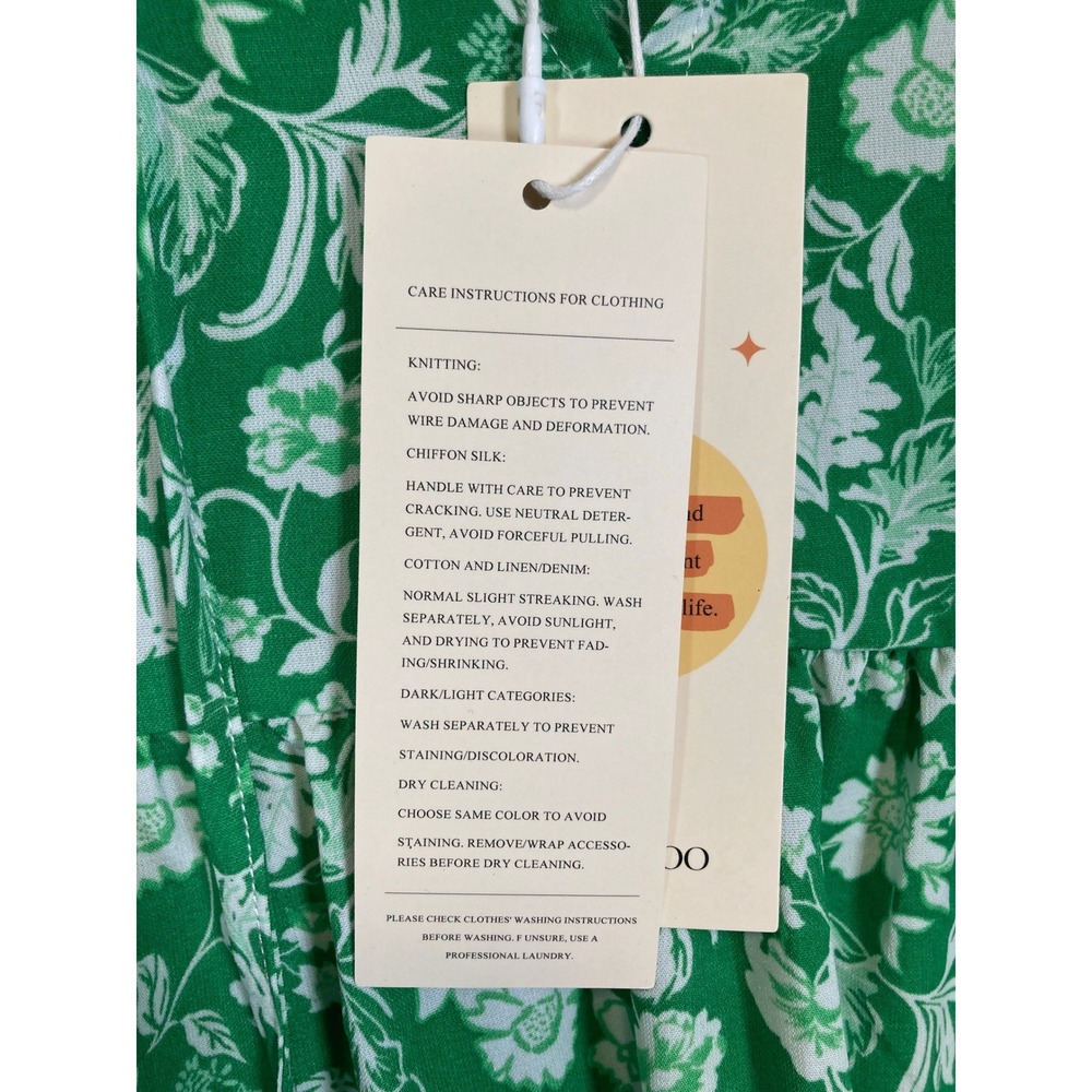 Cottagecore Dokotoo Women Large Green White Floral Puff Sleeve V-Neck Mini Dress - Picture 11 of 14